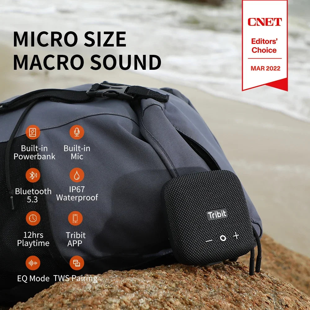 Ultra-Portable Bluetooth Speaker IP67 Waterproof with Deep Bass 10W Power and Built-in Strap
