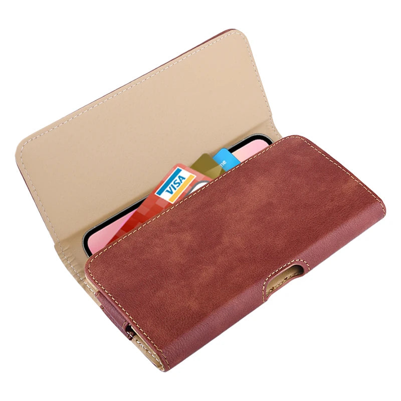 Leather Waist Belt Clip Phone Pouch Compatible with 4.7 to 6.5 Inch Smartphones in Black or Brown
