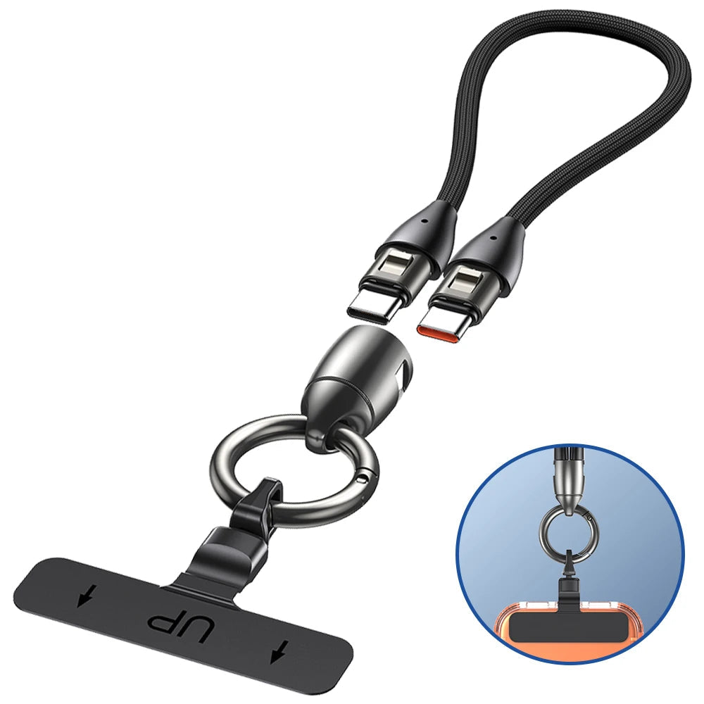 240W USB C to USB C Fast Charging Braided Cable with Keychain Strap in Multiple Lengths