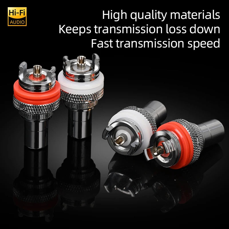 8 Piece Pure Copper RCA Female Socket Connectors with Rhodium Plating for HiFi Audio