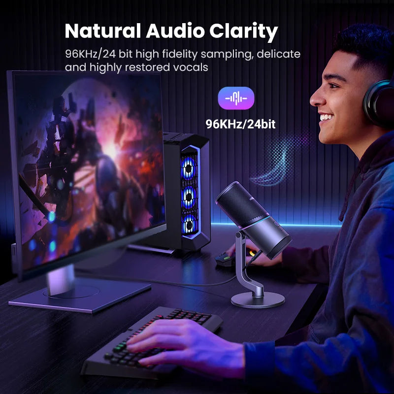 Professional USB Condenser Microphone with RGB Lighting for PC Mac Streaming Gaming Podcasting