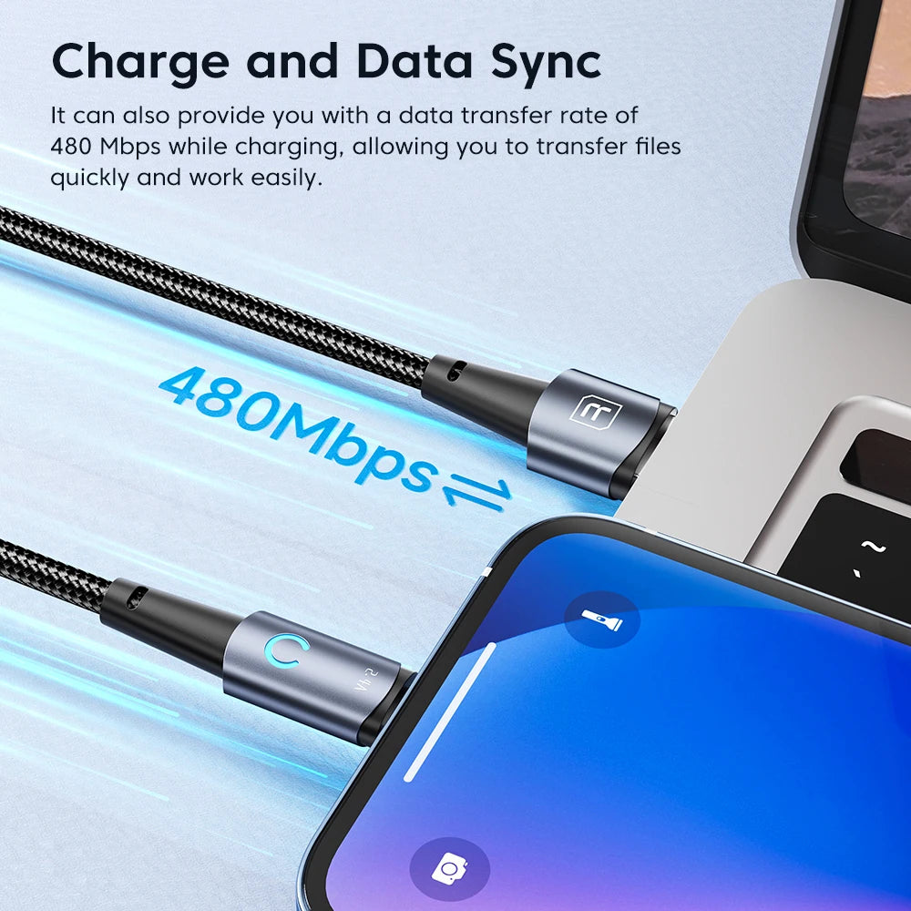Premium Fast Charging Lightning Cable with LED Indicator for iPhone and iPad Devices