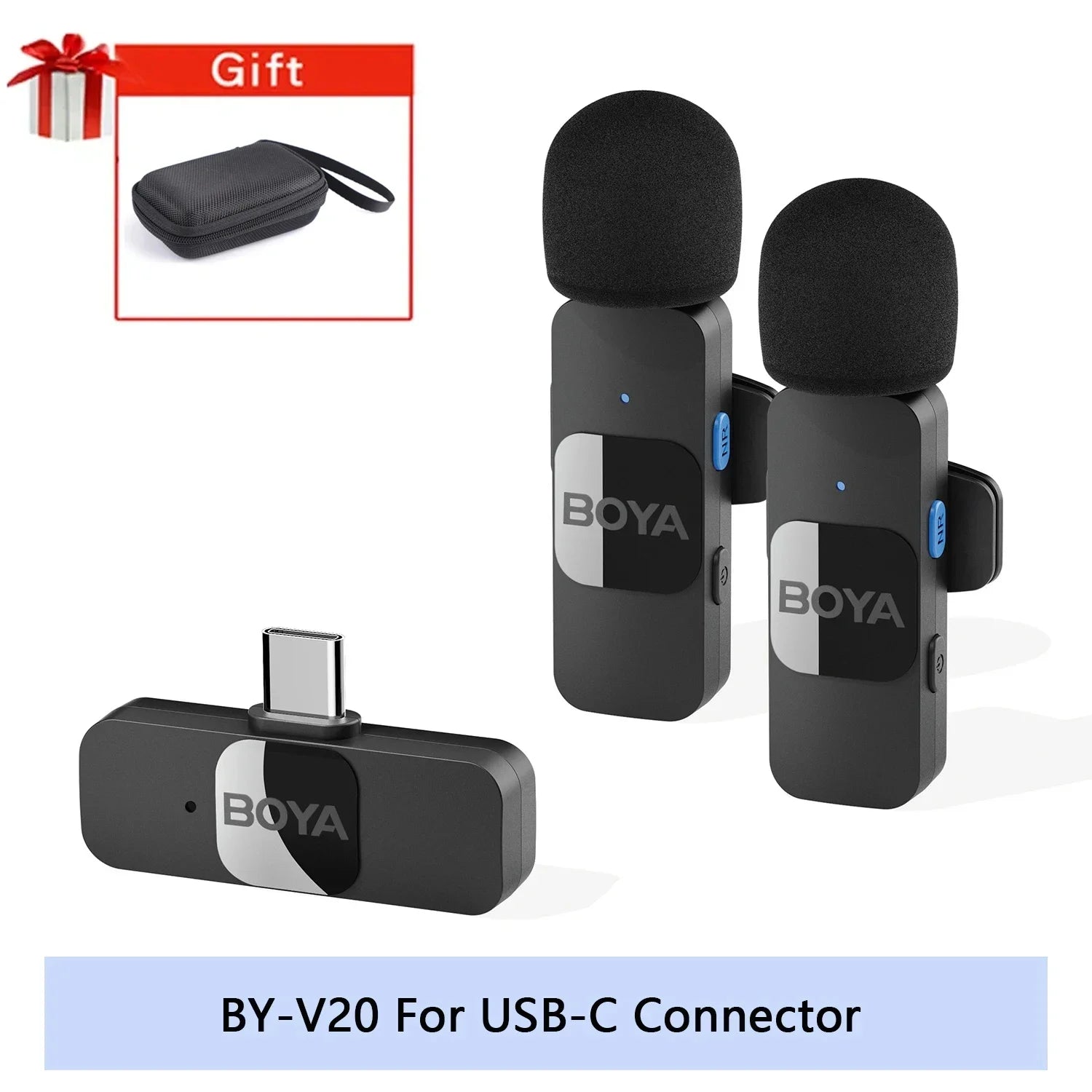 BOYA BY-V Wireless Lavalier Microphone for iPhone Android USB-C Devices Vlogging Recording Streaming