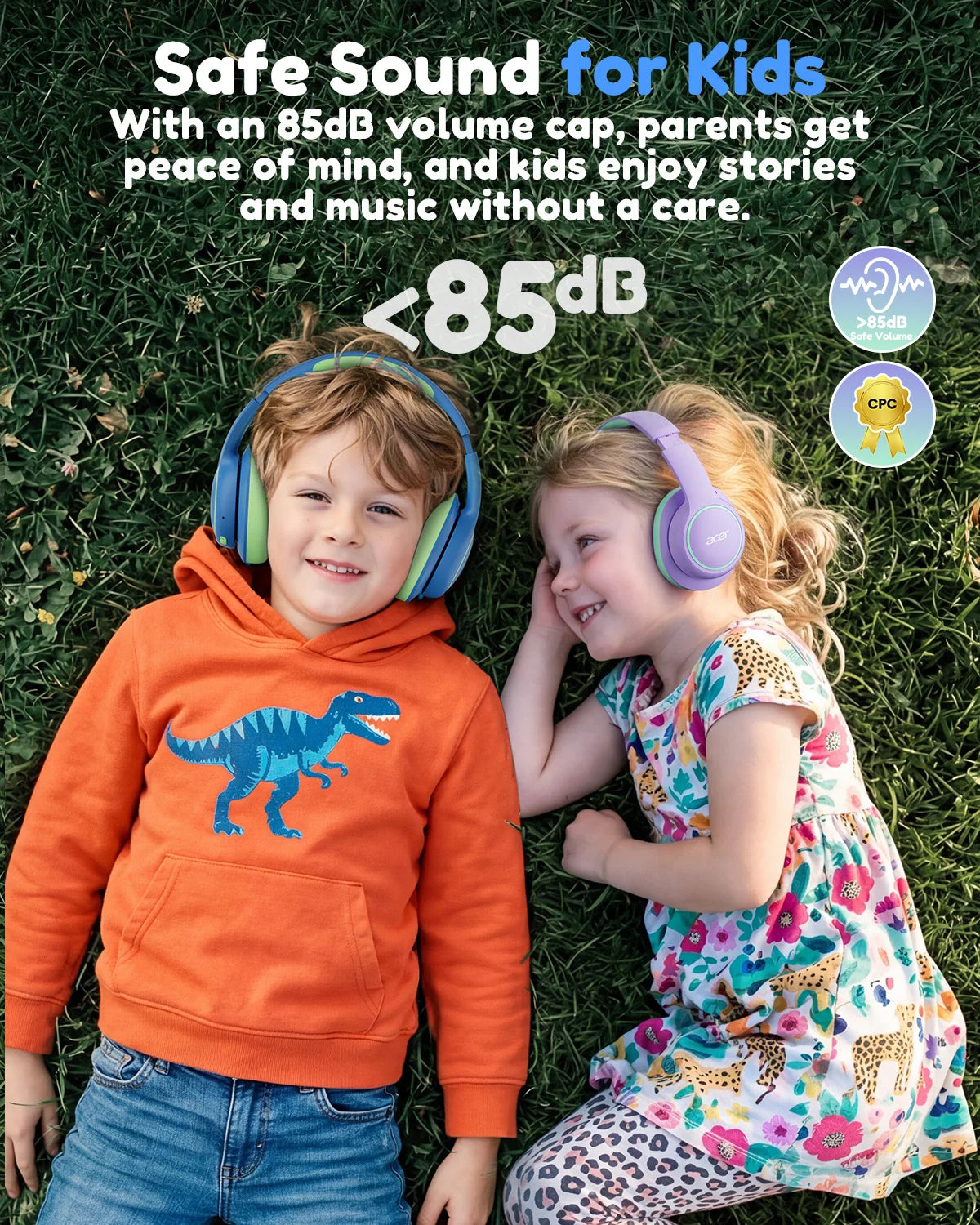 Kids Bluetooth Over Ear Headphones with Mic Safe Volume and Fast USB C Charging