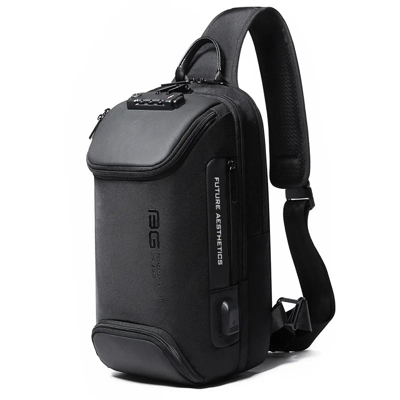 Men’s Business Tech Anti-Theft Water Resistant Chest Crossbody Bag with USB Charging Port