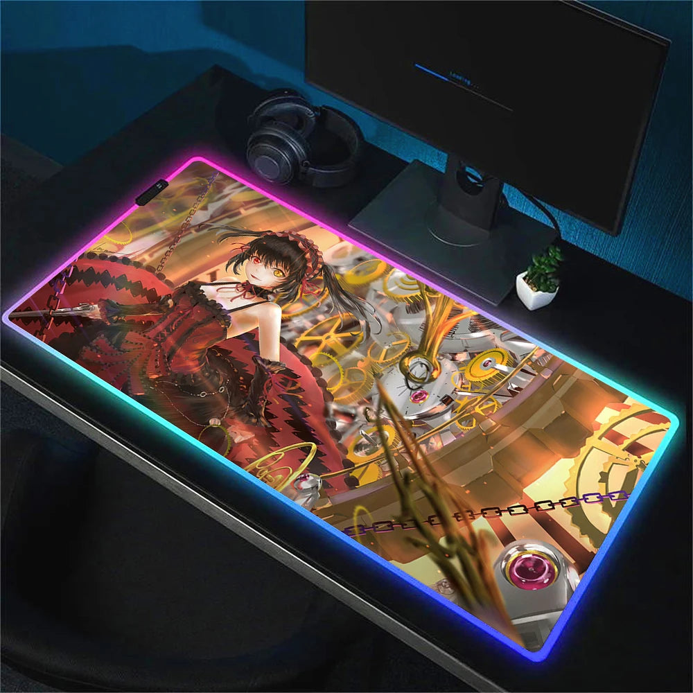 RGB Gaming Mouse Pad with Anime Design Large Non-Slip Backlit Desk Mat for Keyboard and Mouse