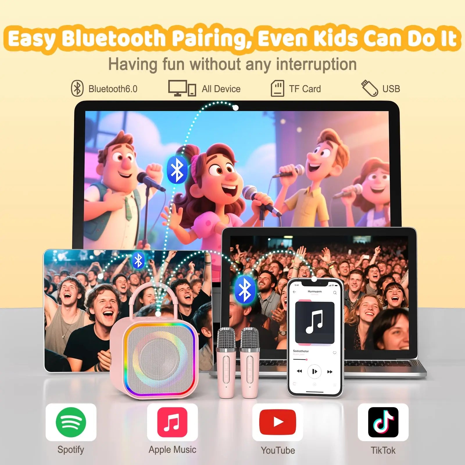 Mini Karaoke Machine for Kids – Portable All-in-One Bluetooth Speaker with 2 Microphones