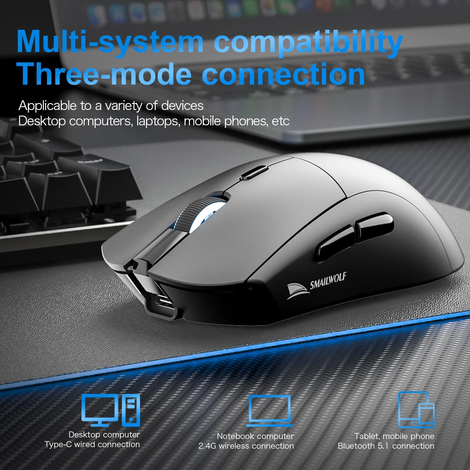 Wireless Bluetooth Gaming Mouse with Three Modes and Adjustable 2000 DPI Sensitivity
