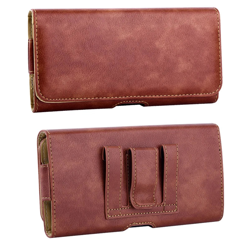 Leather Waist Belt Clip Phone Pouch Compatible with 4.7 to 6.5 Inch Smartphones in Black or Brown
