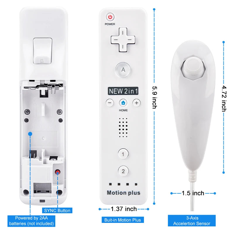 Wireless Game Controller and Nunchuck Set with Motion Sensing for Wii and Wii U Consoles