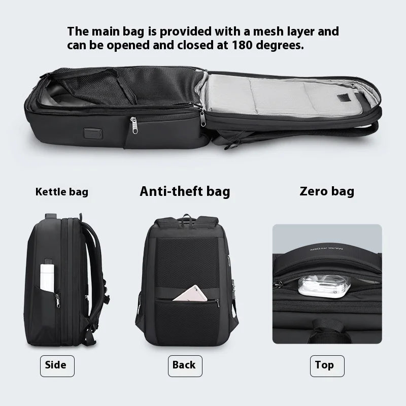 Expandable business laptop backpack anti-theft with USB port for travel and everyday use 15 inch