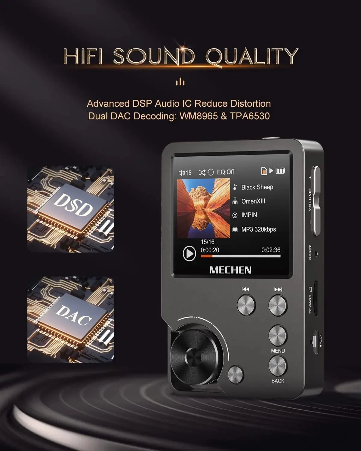 HiFi Lossless MP3 Music Player with 2 Inch Display and 64GB External Expandable Storage Up to 256GB