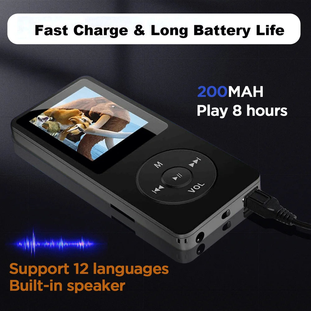 Portable Bluetooth MP3 MP4 Player with FM Radio Recorder HIFI Audio USB Charging and 16GB Storage