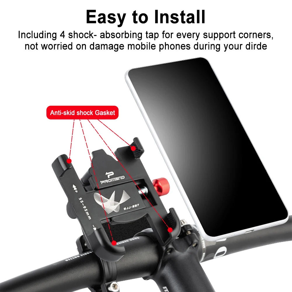 Adjustable Aluminium Bike and Motorcycle Phone Mount Non-Slip Holder for iPhone and Samsung Devices