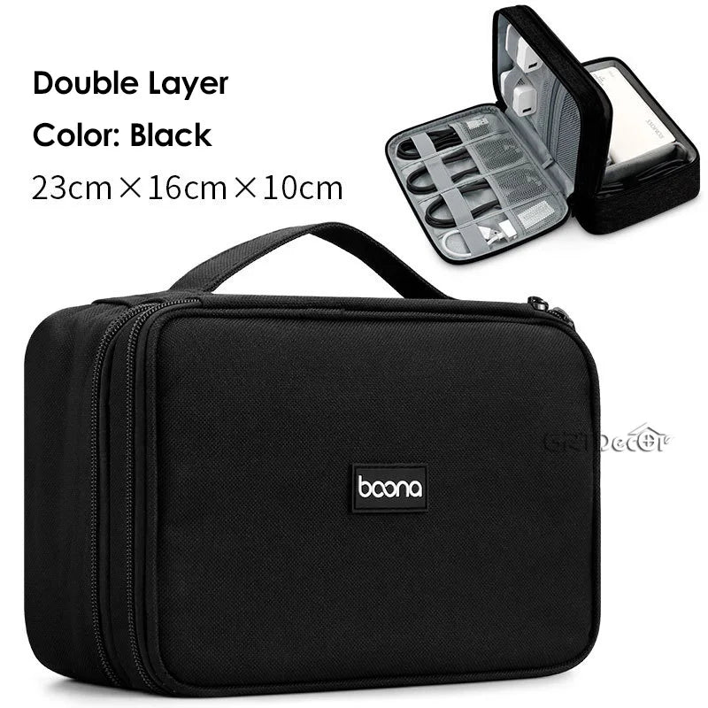 Double Layer Hard Shell Tech Organizer Case for Cables Chargers Earbuds USB Drives Travel Storage