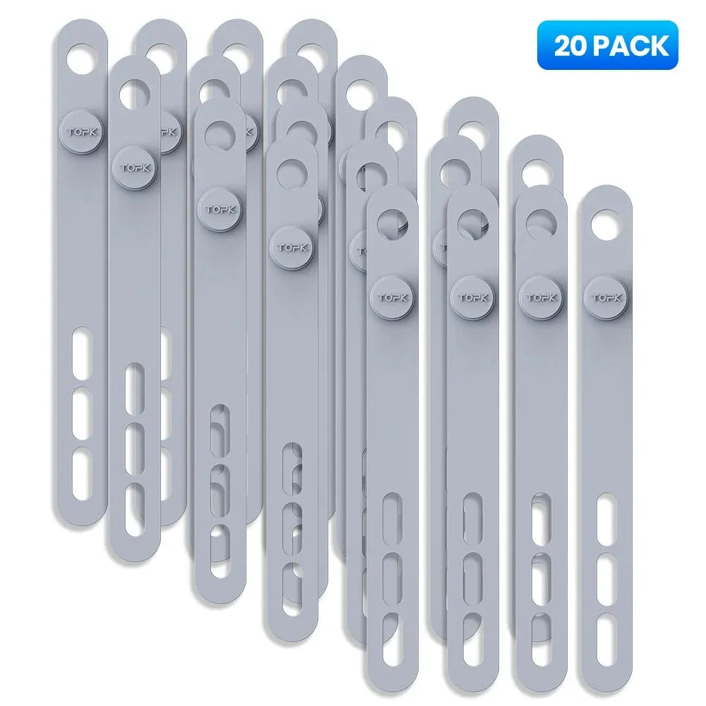 Reusable Silicone Cable Ties Cord Organiser Straps Adjustable Lengths for Wires Home Office