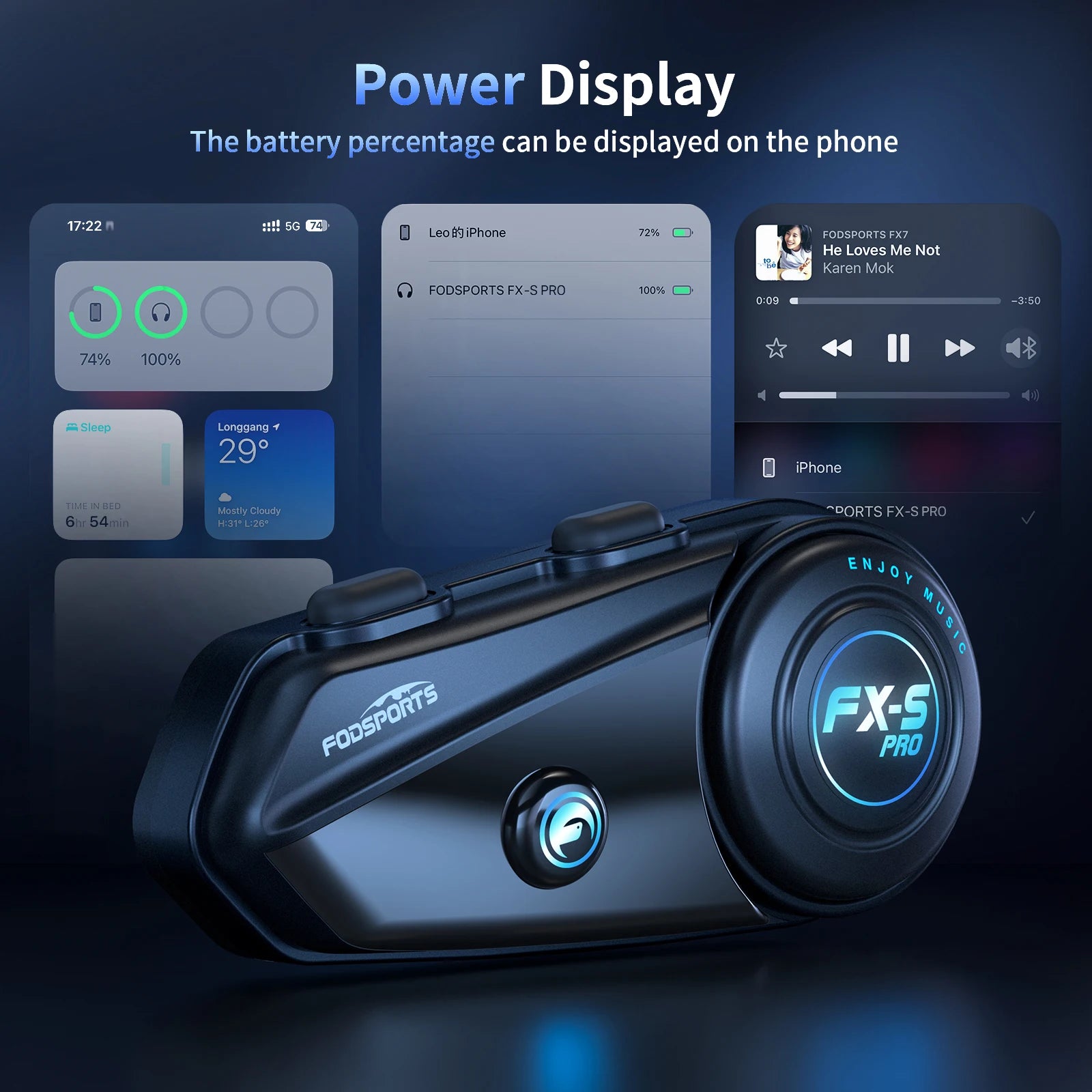 Motorcycle Bluetooth Helmet Intercom Headset with Noise Reduction and Universal Pairing 1000m Range