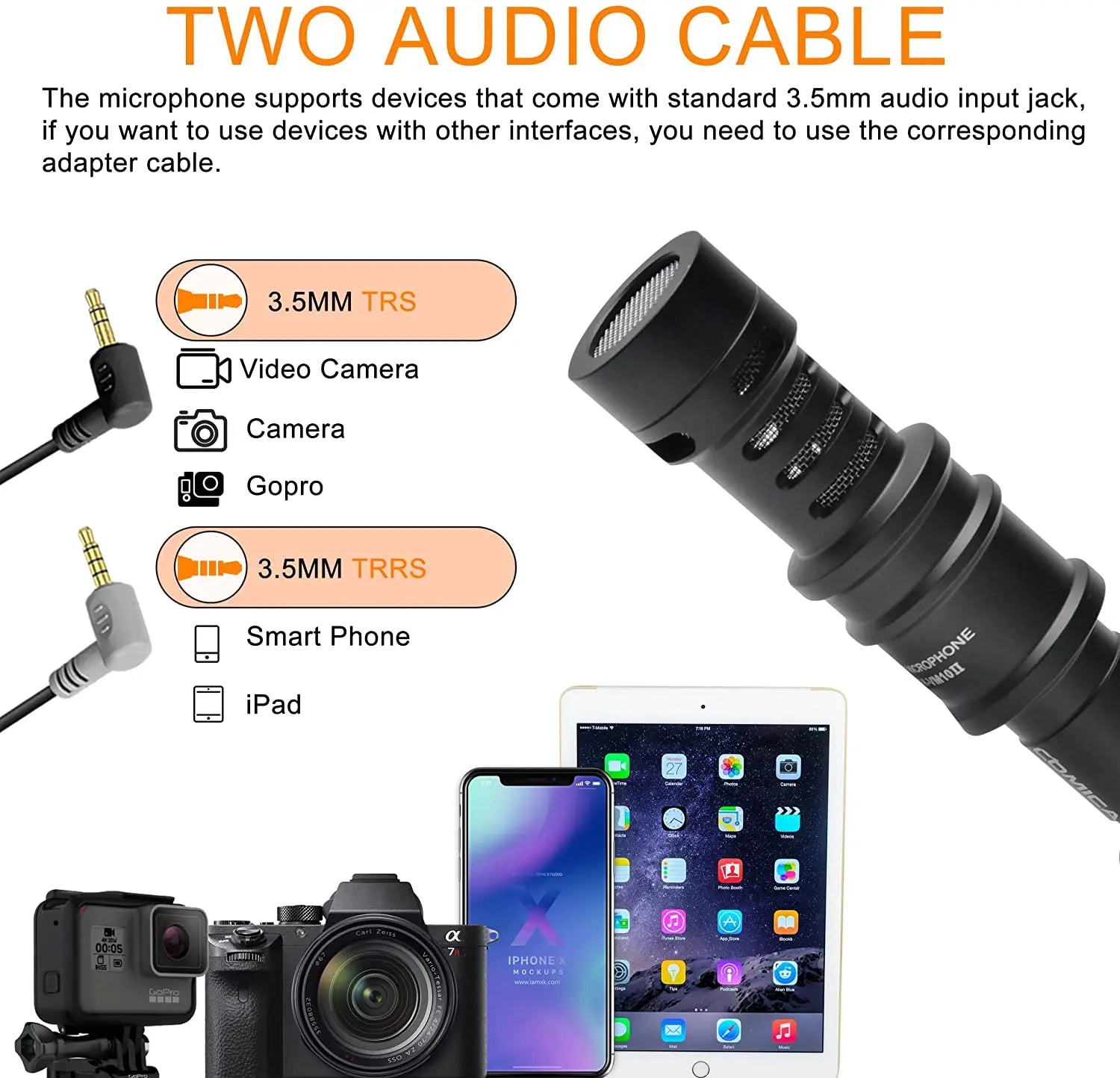 Professional Shotgun Microphone with Shock Mount for Camera Smartphone DSLR Vlogging Audio Recording