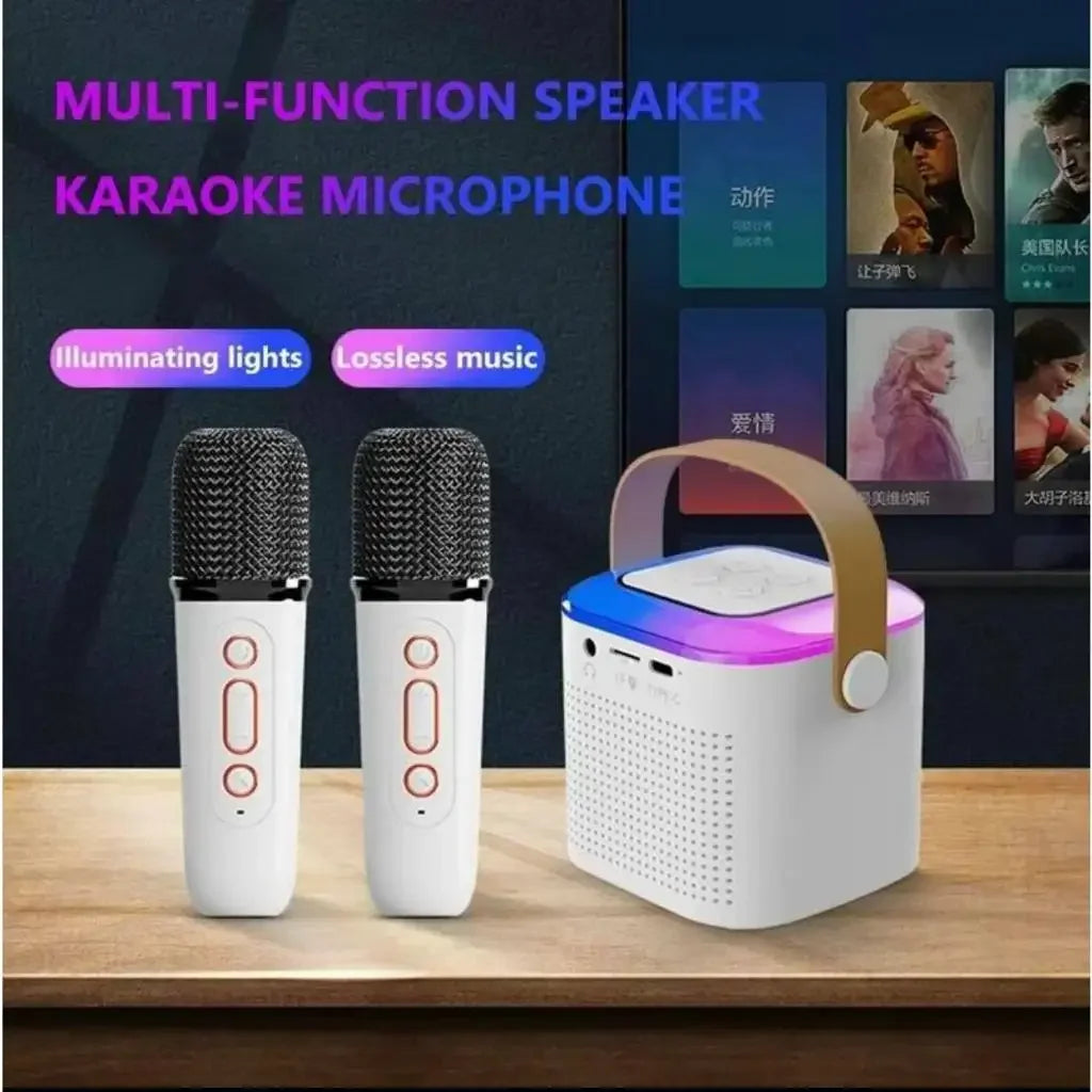 Wireless Portable Karaoke Speaker with RGB Lights and Dual Microphones for Home Parties