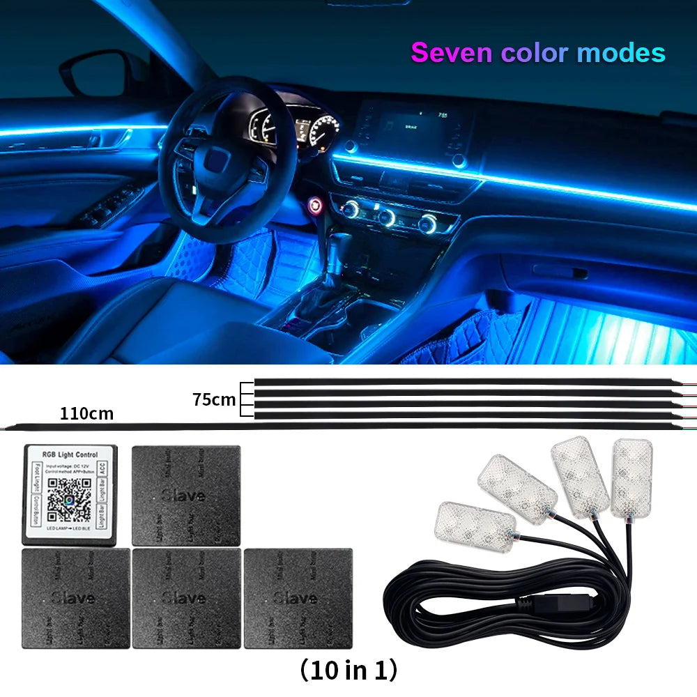 LED Acrylic Car Ambient Light Kit with RGB Colour Symphony and App Touch Control