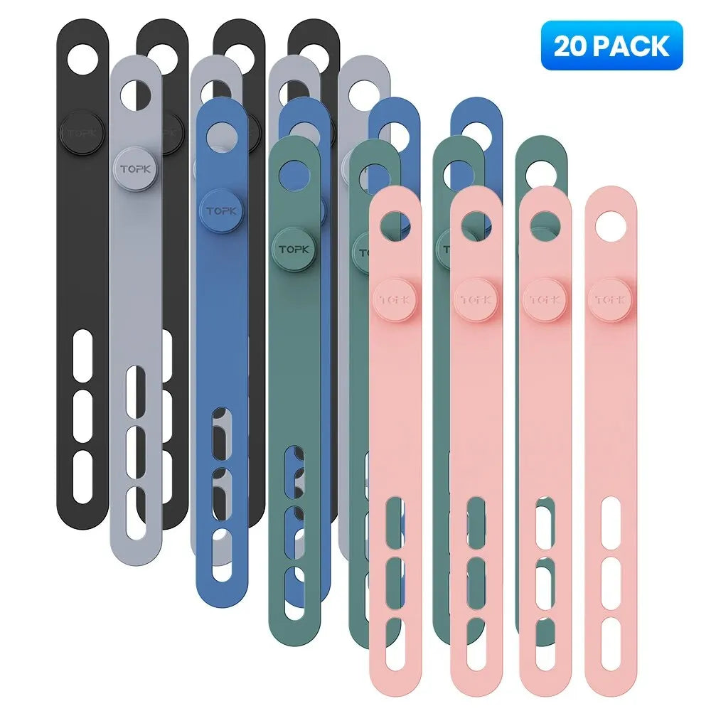 Reusable Silicone Cable Ties Cord Organiser Straps Adjustable Lengths for Wires Home Office