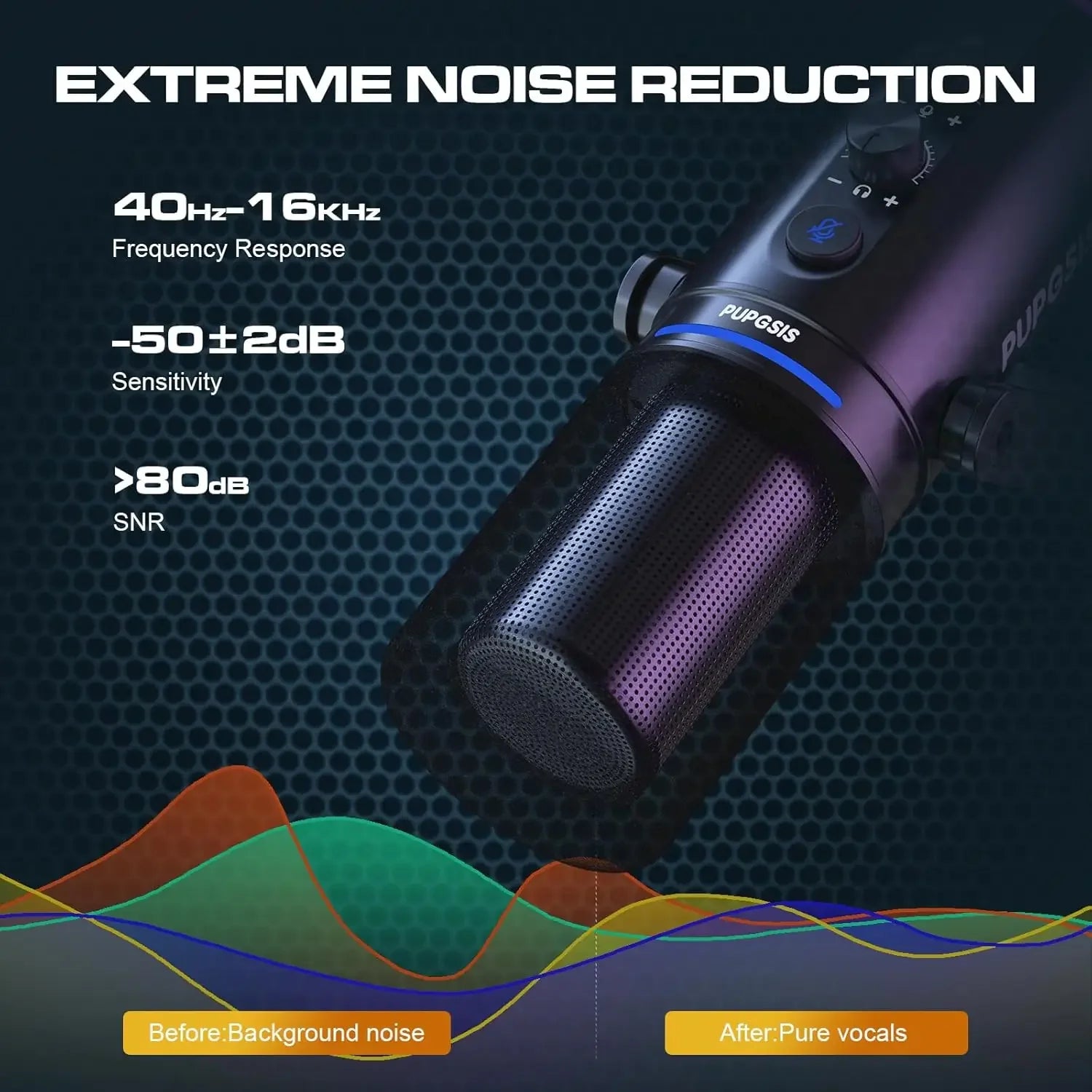 USB XLR Dynamic Microphone for Gaming Streaming and Podcast Recording with RGB Lighting