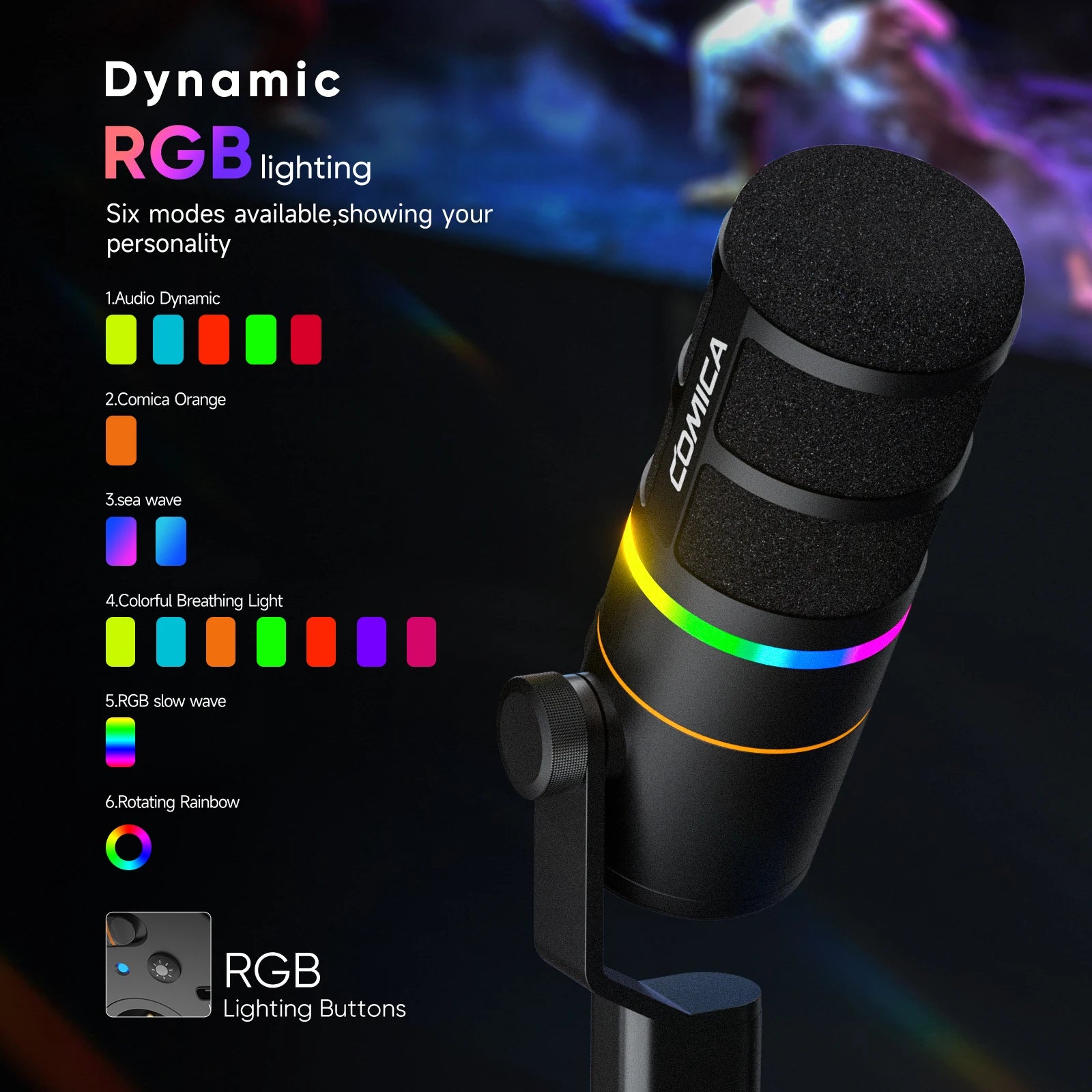 RGB Cardioid Dynamic USB and XLR Microphone Combo for Gaming Streaming Podcast and Interview Use