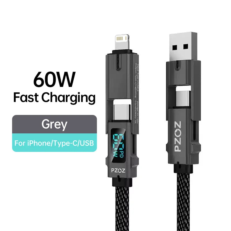 All in One USB C Fast Charging Data Cable and TF Card Reader for iPhone iPad MacBook Devices