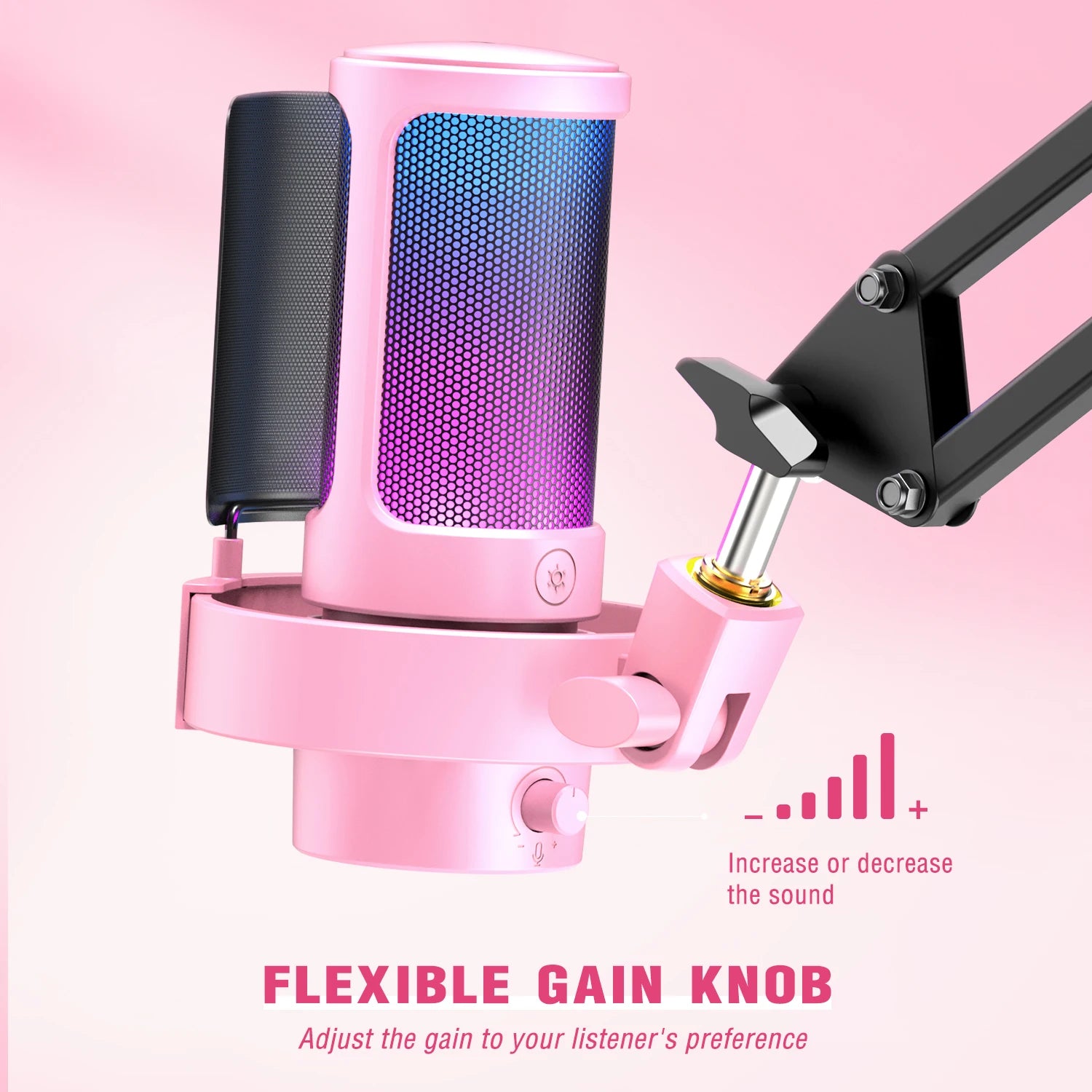 USB Condenser Microphone with RGB Lighting, Headphone Monitoring and Touch Mute for PC Mac Recording