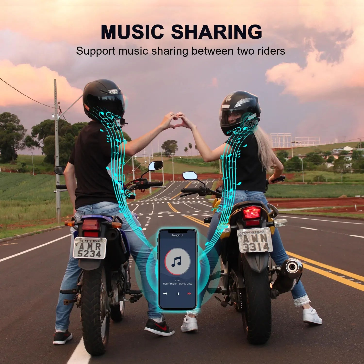 Bluetooth 5.0 Helmet Headset with Intercom, FM Radio, Noise Reduction, for up to 6 Riders 1000m
