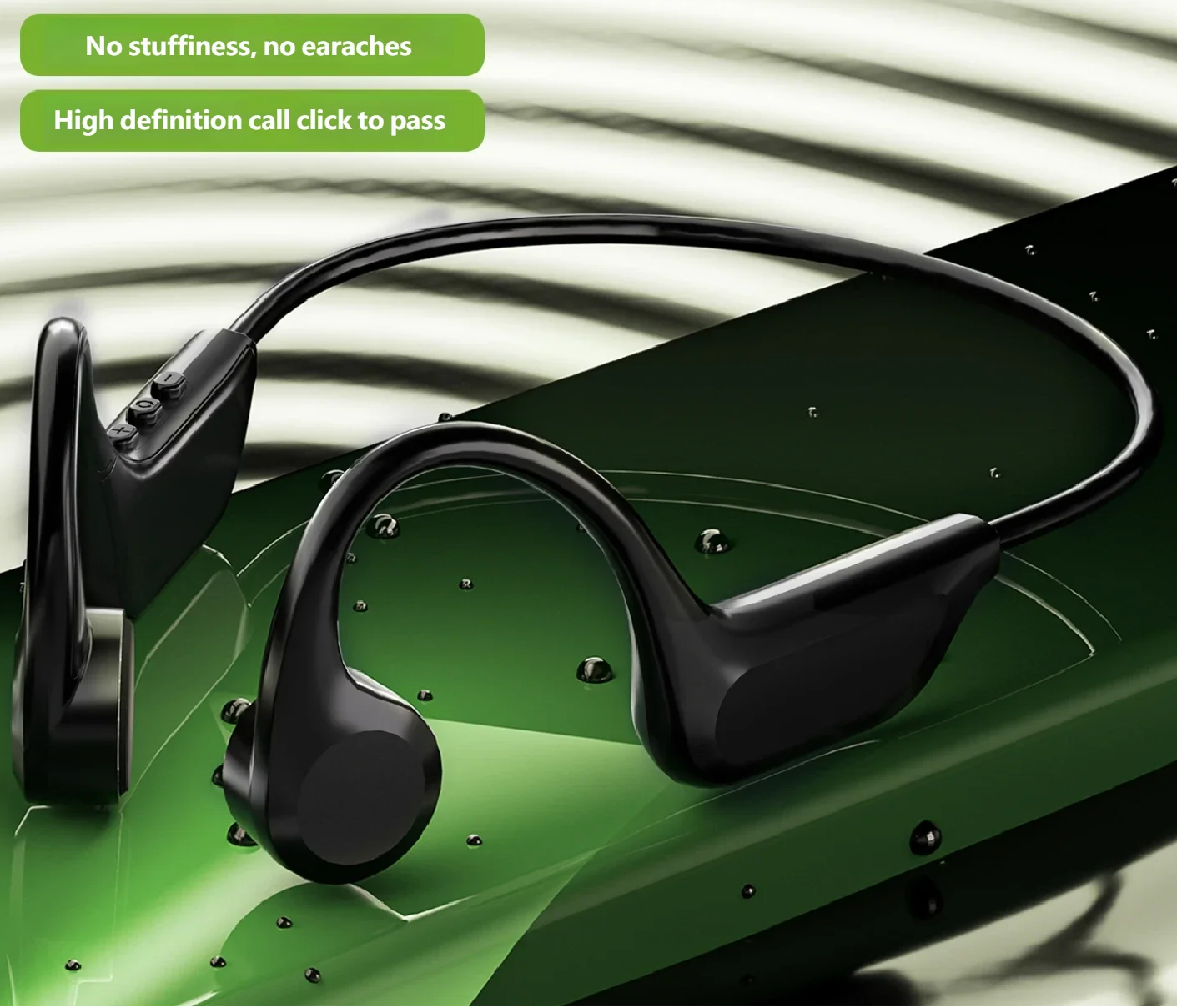 Bone Conduction Bluetooth 5.4 Wireless Sports Earphones with Mic and Waterproof Design