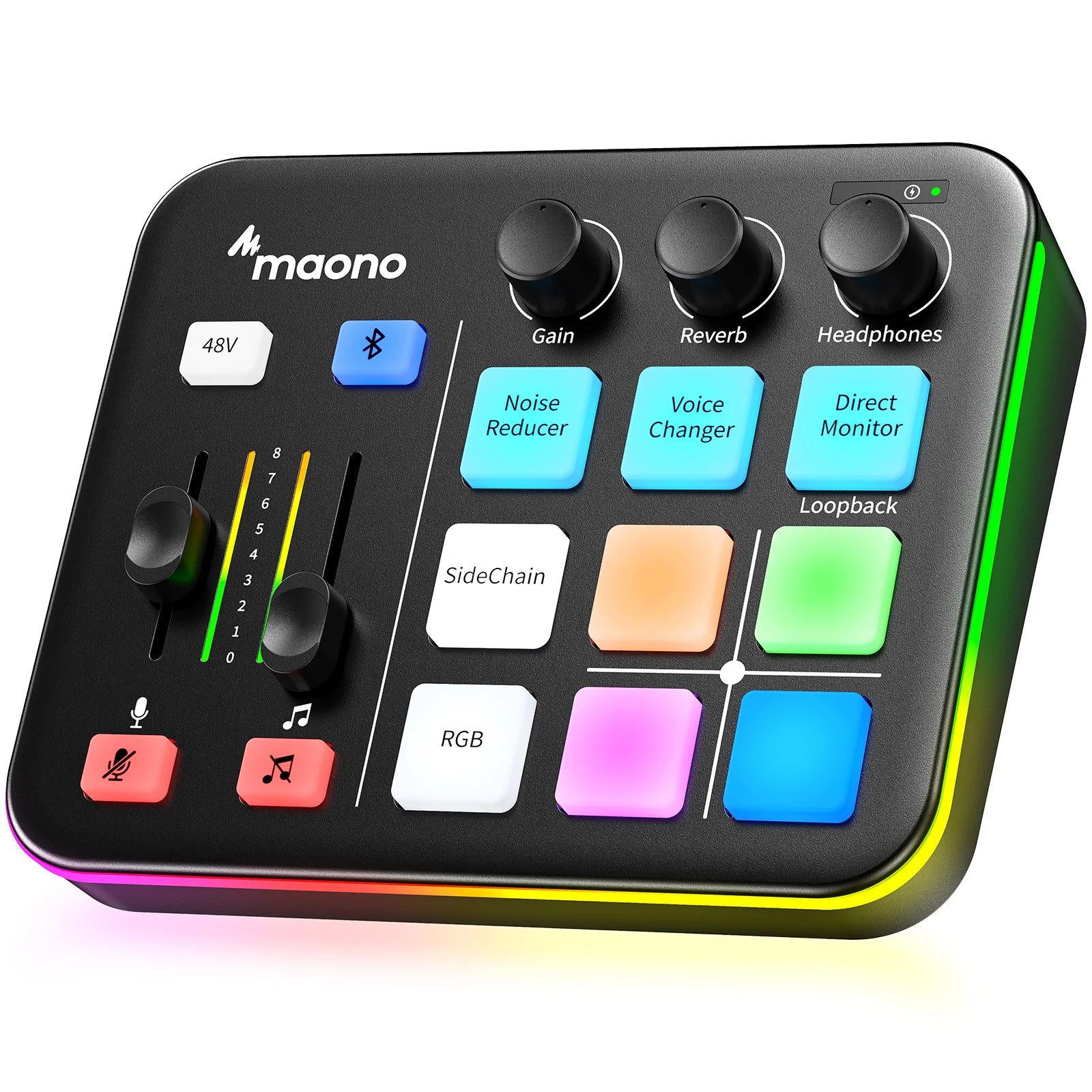 Audio Mixer with XLR Microphone Interface RGB Sound Effects for Streaming, Gaming and Podcasting
