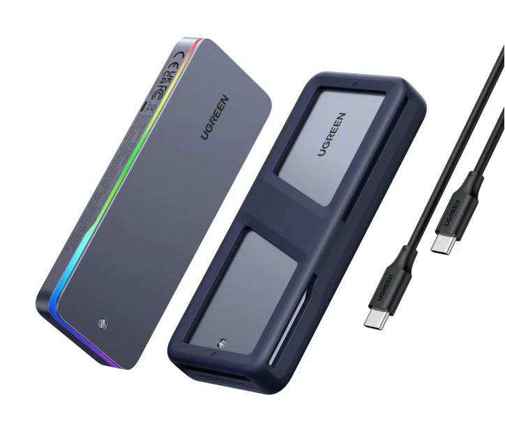 20Gbps USB C M.2 SSD Enclosure NVMe SATA External Case USB 3.2 Gen 2x2 with RGB Lighting