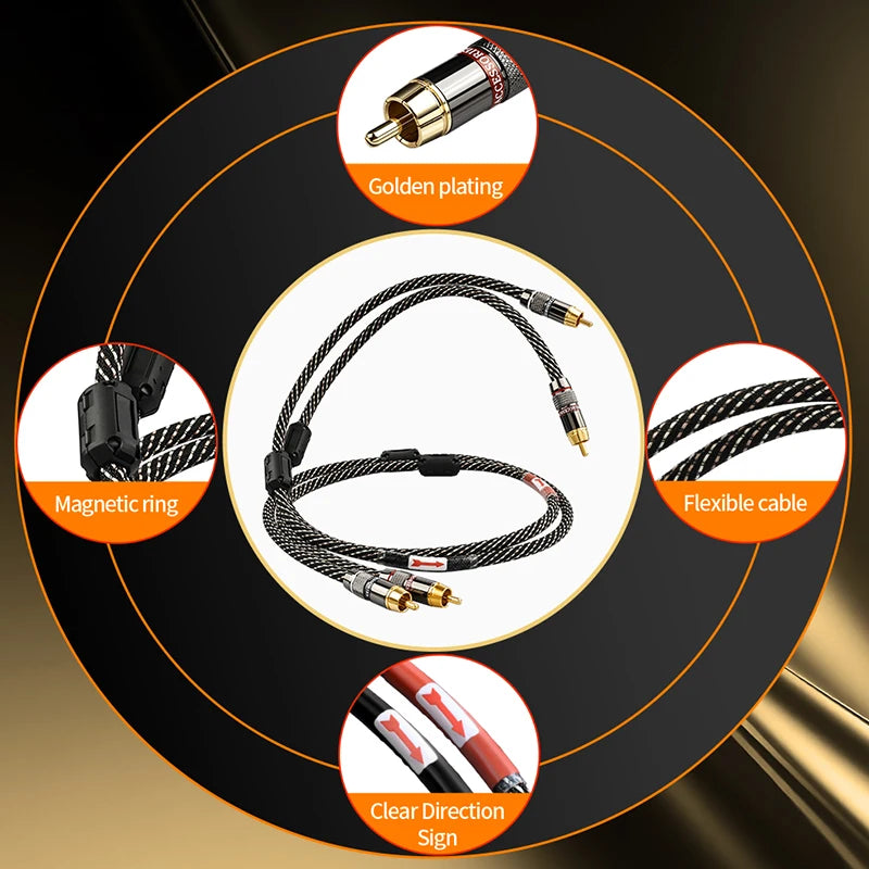 6N OFC HiFi RCA to RCA Audio Cable Gold Plated Plugs for CD Amplifier TV Systems