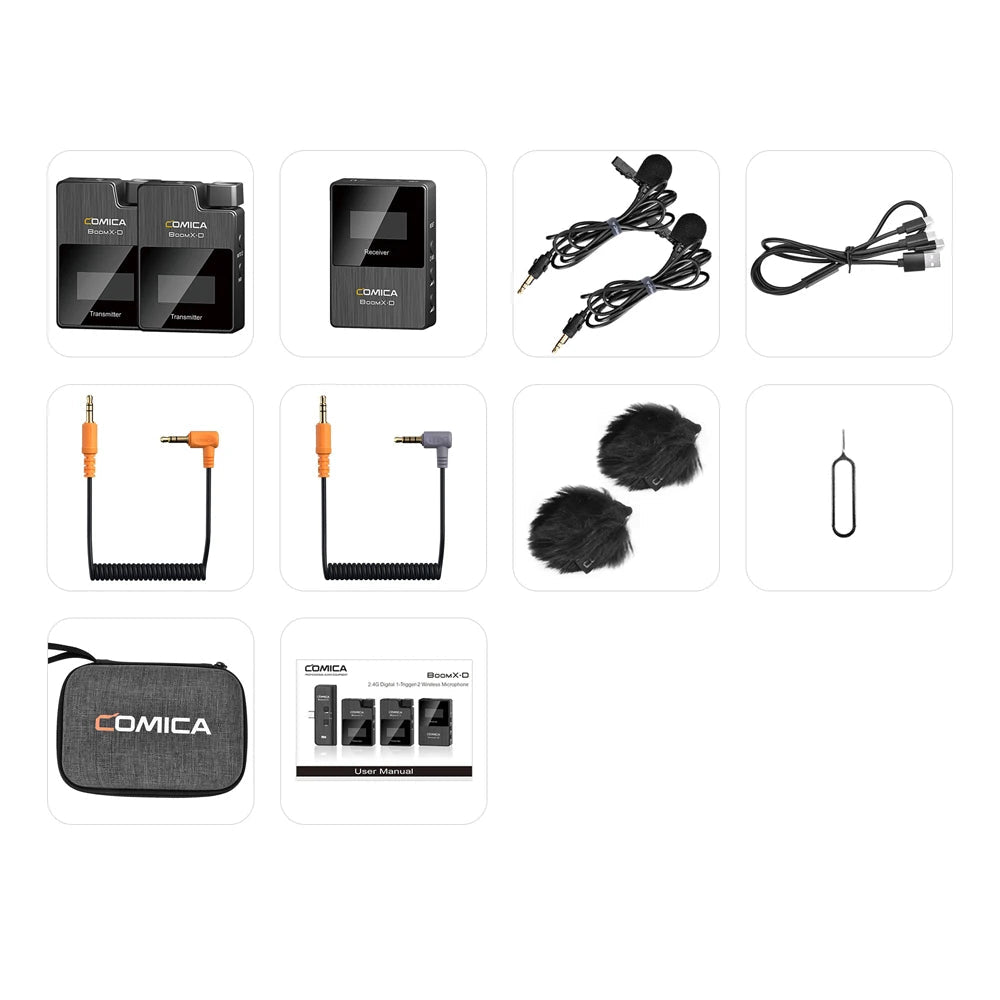 Dual Channel Wireless Lavalier Microphone Set with 2.4G Connectivity for Camera and Smartphone Audio