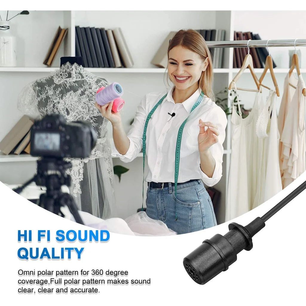 Universal Clip-On Lavalier Microphone 6m Cable 3.5mm TRRS Phone Camera PC Streaming Recording