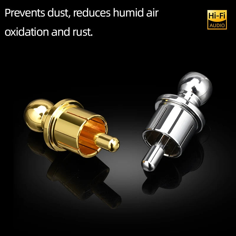 Premium Gold and Silver RCA Protector Caps with Pure Copper Noise Shielding Dust Covers