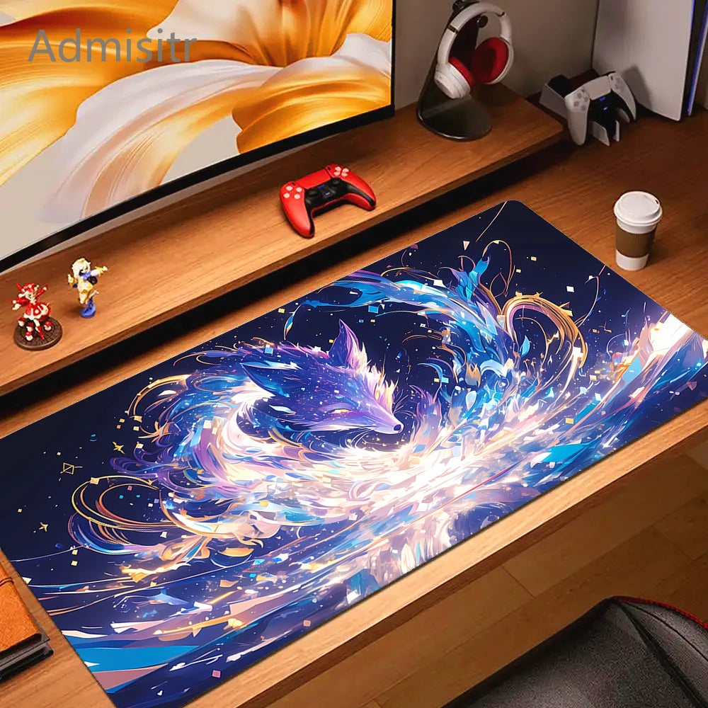 Kawaii Anime Pink Fox Mouse Pad Extra Large Natural Rubber Non-Slip Desk Mat for Gaming and Office