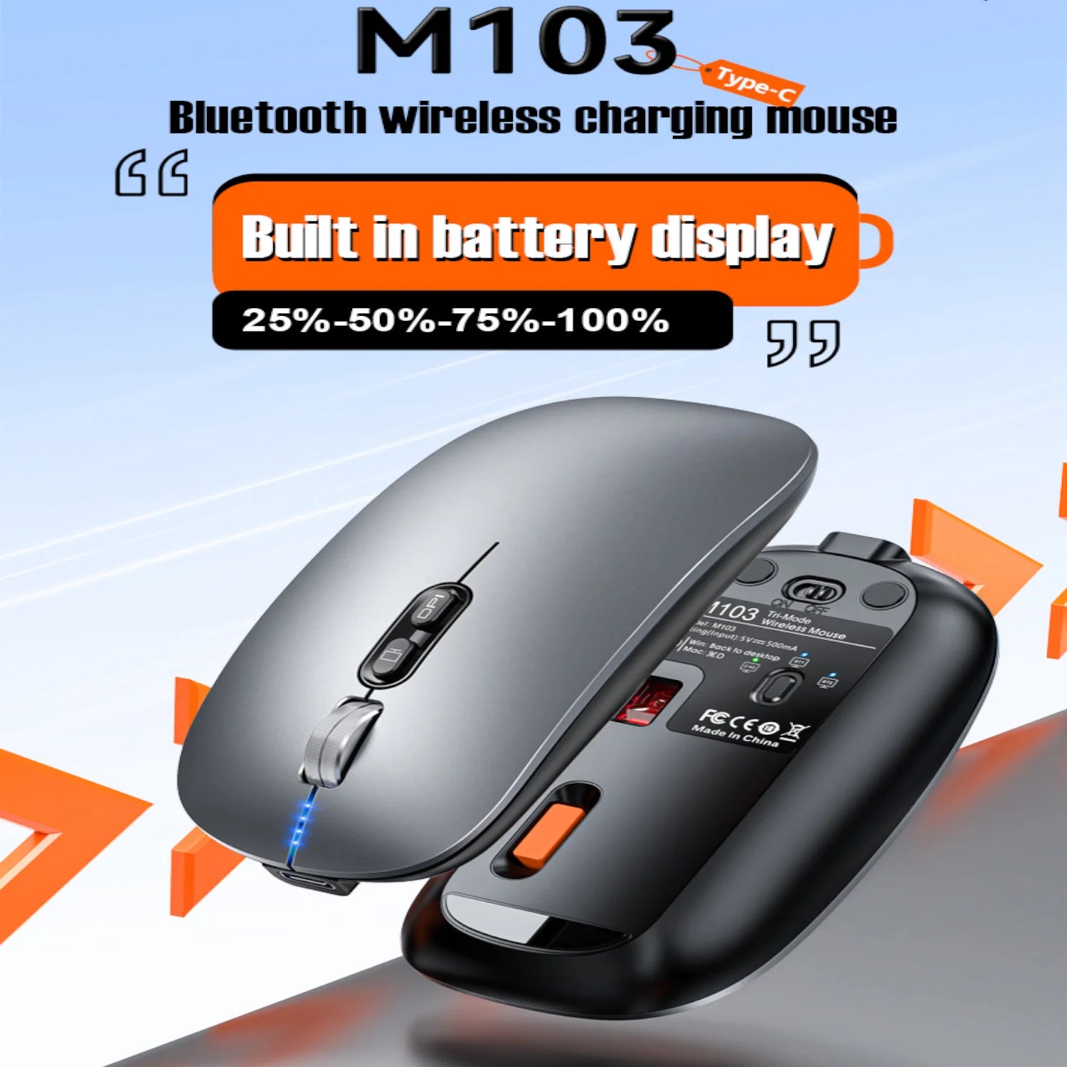 Bluetooth Dual Mode Wireless Mouse with Silent Click and Rechargeable Battery for Laptop