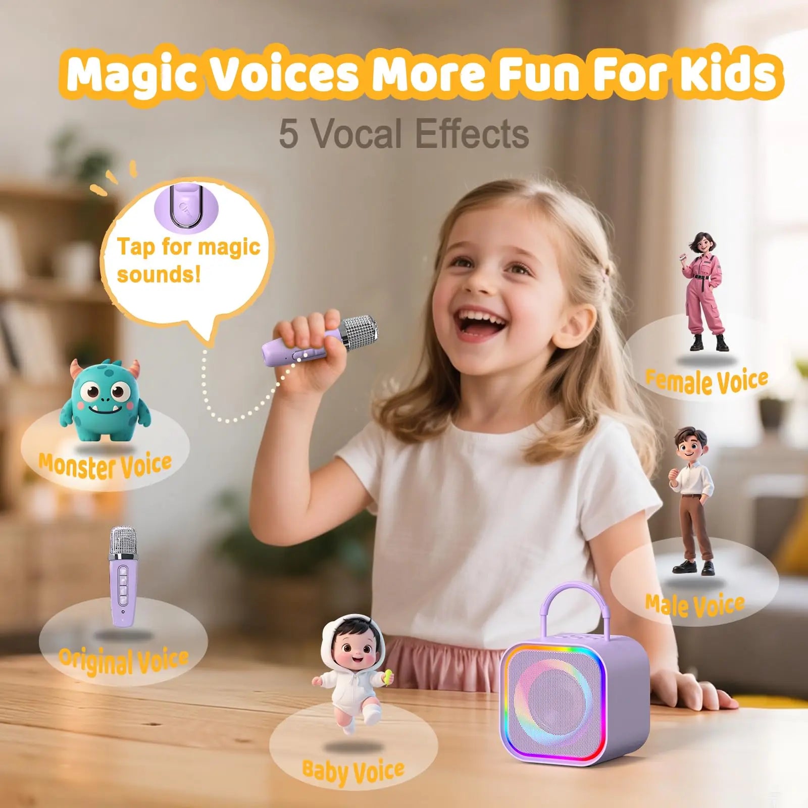 Mini Karaoke Machine for Kids – Portable All-in-One Bluetooth Speaker with 2 Microphones