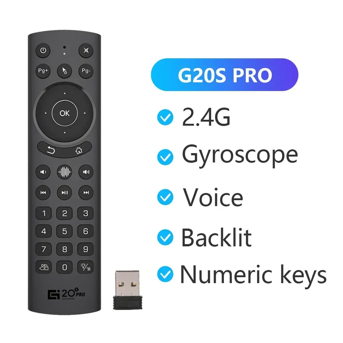 Wireless Smart Voice Air Mouse Remote with Gyroscope and Backlit Keys for Android TV Box