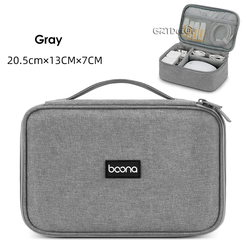 Double Layer Hard Shell Tech Organizer Case for Cables Chargers Earbuds USB Drives Travel Storage