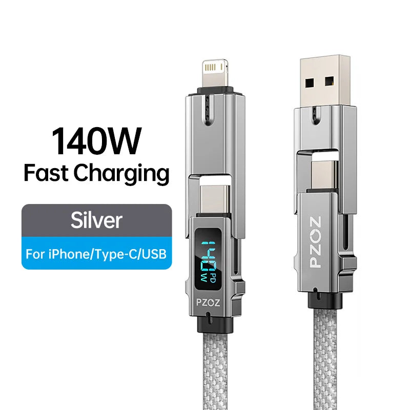 All in One USB C Fast Charging Data Cable and TF Card Reader for iPhone iPad MacBook Devices
