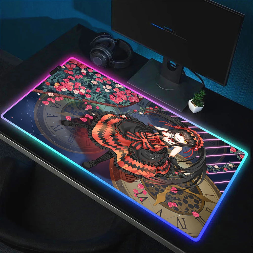 RGB Gaming Mouse Pad with Anime Design Large Non-Slip Backlit Desk Mat for Keyboard and Mouse