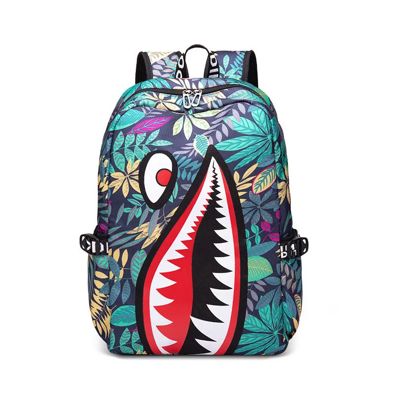 Children’s Shark Print Large Capacity Backpack for Kids Lightweight Durable Cartoon School Bag