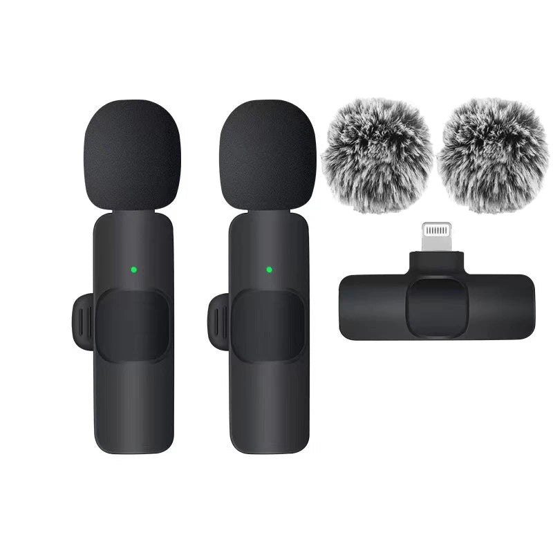 Wireless Lavalier Microphone Set for iPhone & Type-C Devices with Noise Reduction & Wind Protection