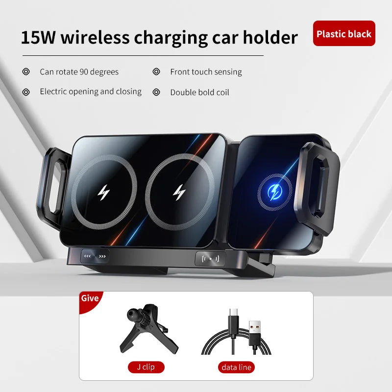 Dual Coil Foldable Wireless Car Charger and Phone Mount with Fast Charging Compatibility