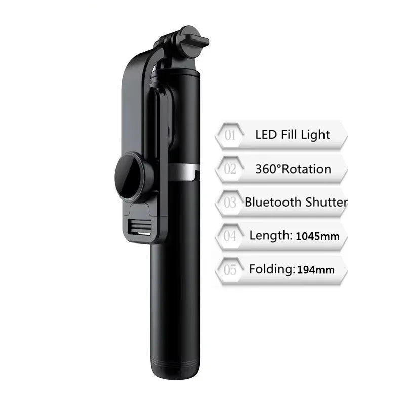 Extended 1045mm Bluetooth Selfie Stick Tripod with LED Fill Light & Remote for Android iOS Phones