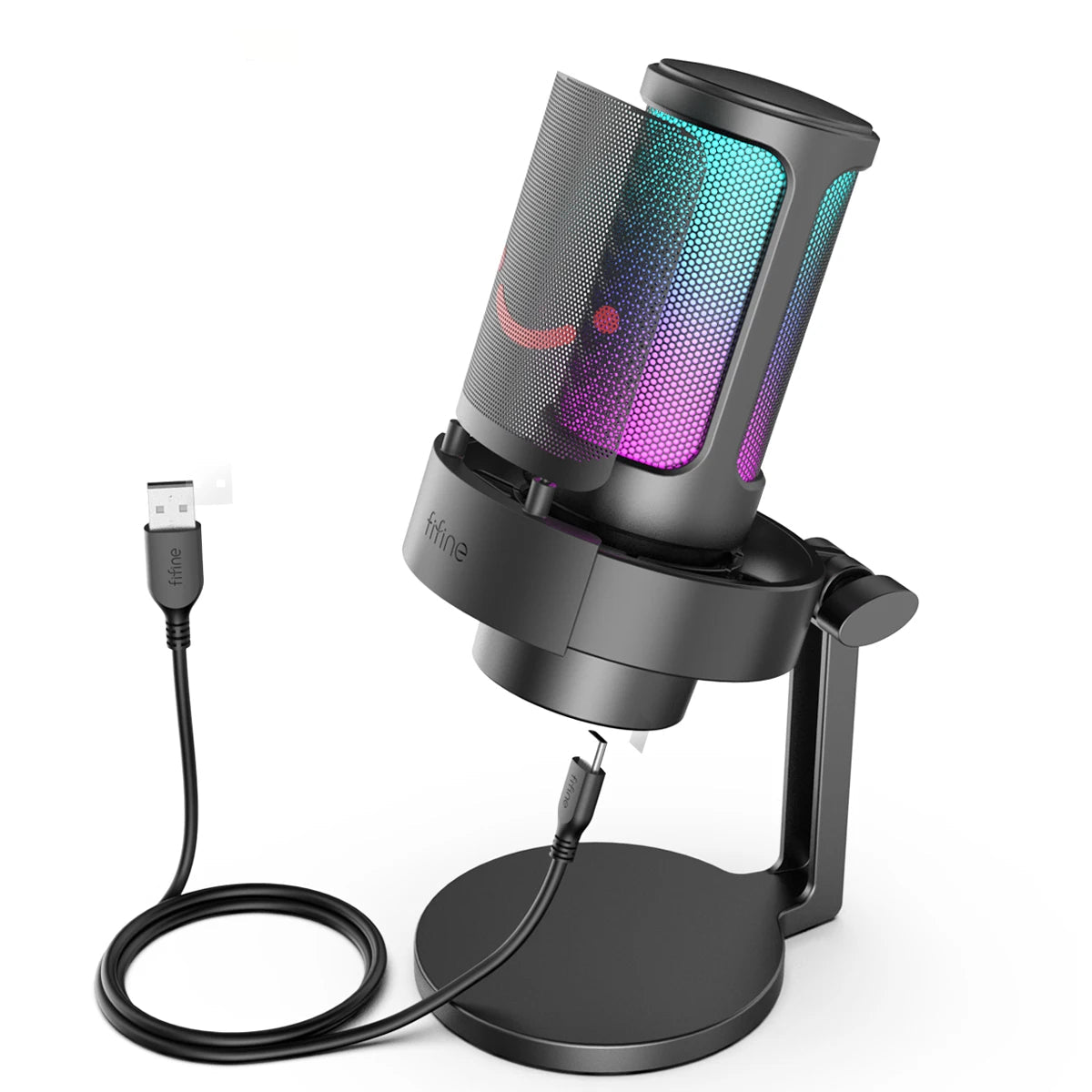 USB Microphone for PC and Mac with Pop Filter, Touch Mute, 3.5mm Jack and RGB Lighting for Streaming
