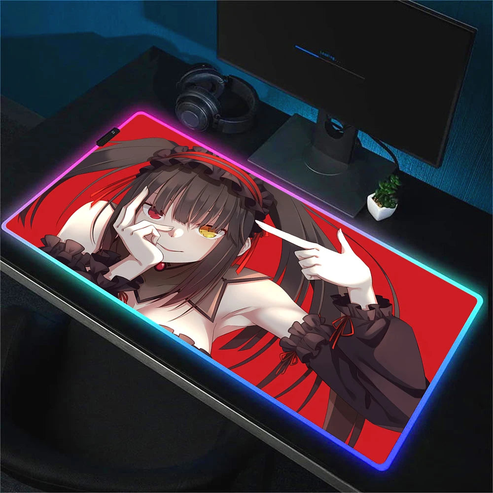 RGB Gaming Mouse Pad with Anime Design Large Non-Slip Backlit Desk Mat for Keyboard and Mouse